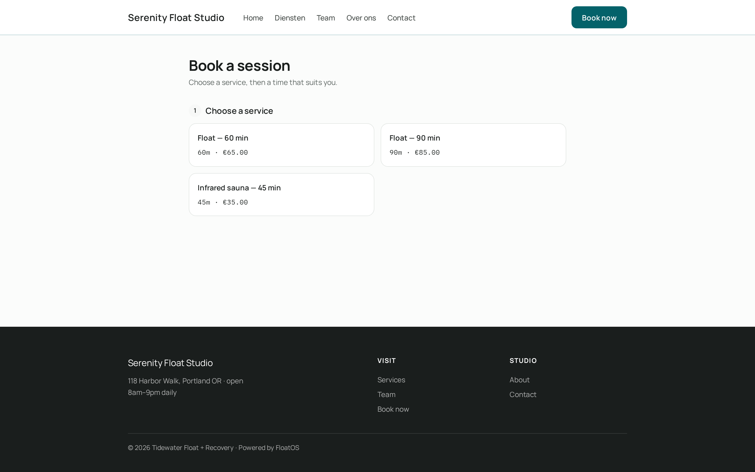 The center's public booking page
