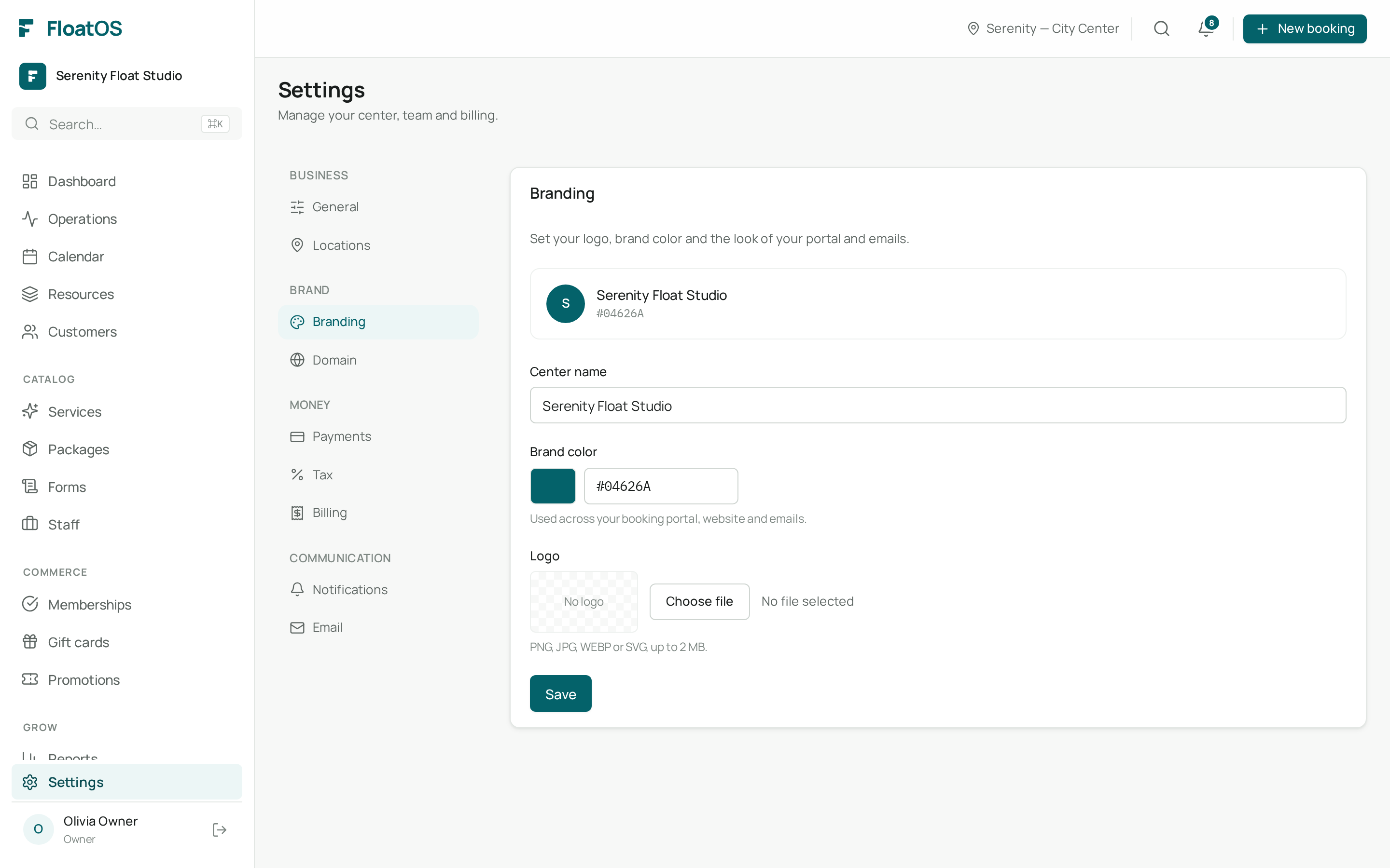 Branding settings with numbered fields