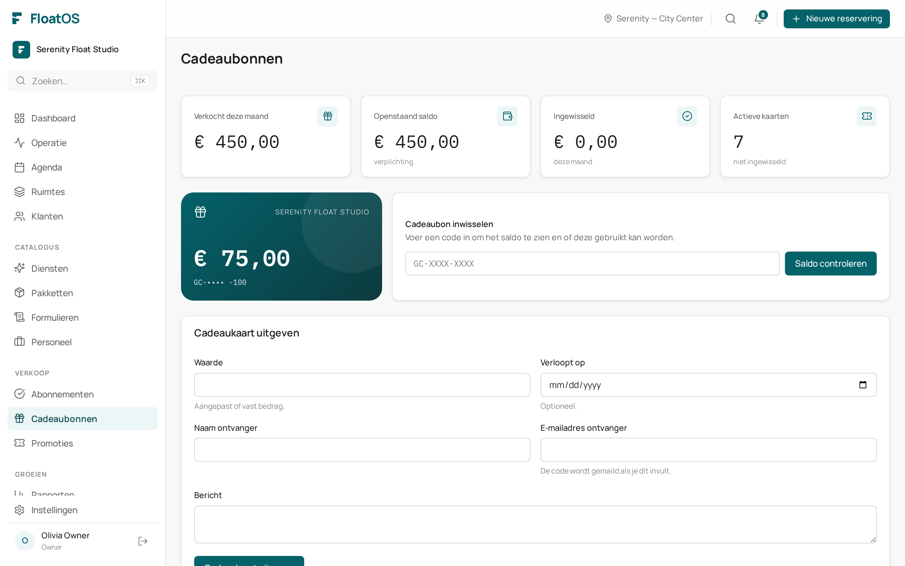 Cadeaubonnenoverzicht