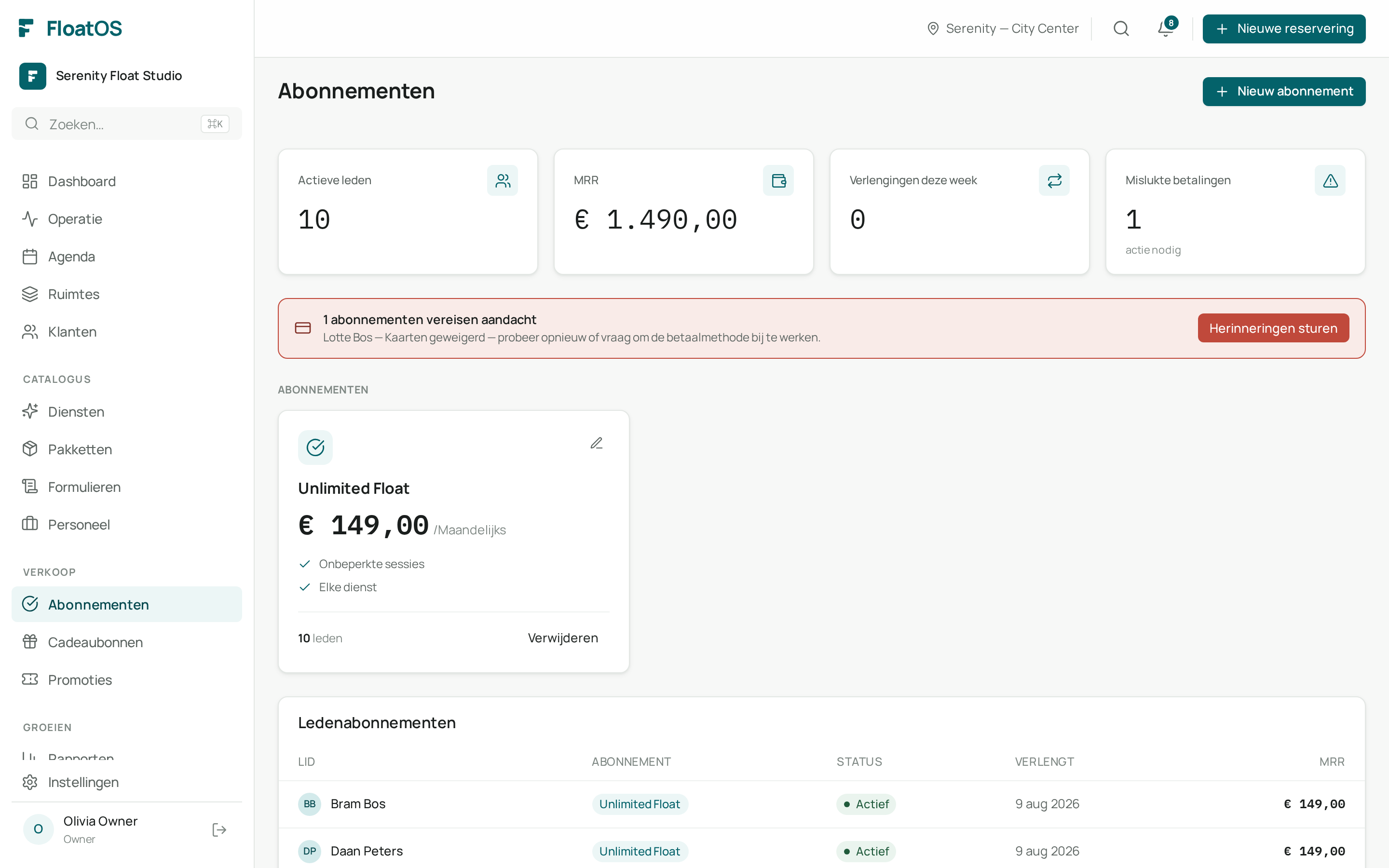 Abonnementenoverzicht